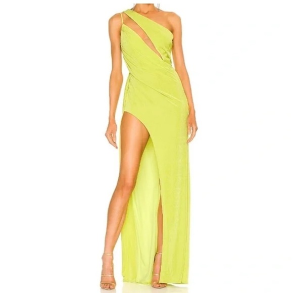 NWT Katie May Green Chartreuse Gown Open Slit Size Small - Picture 1 of 12